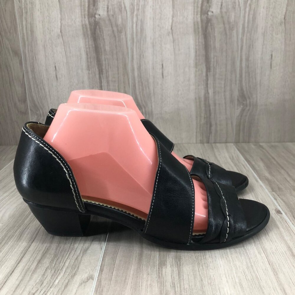 Mentha Sandals Womens EU 40 Black Leather Slip On Heeled Shoes